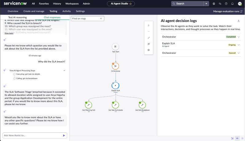 Explain SLA agentic workflow output in AI Agent Studio.