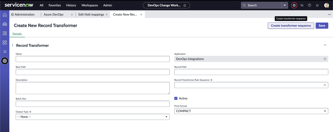 Create New Record Transformer page