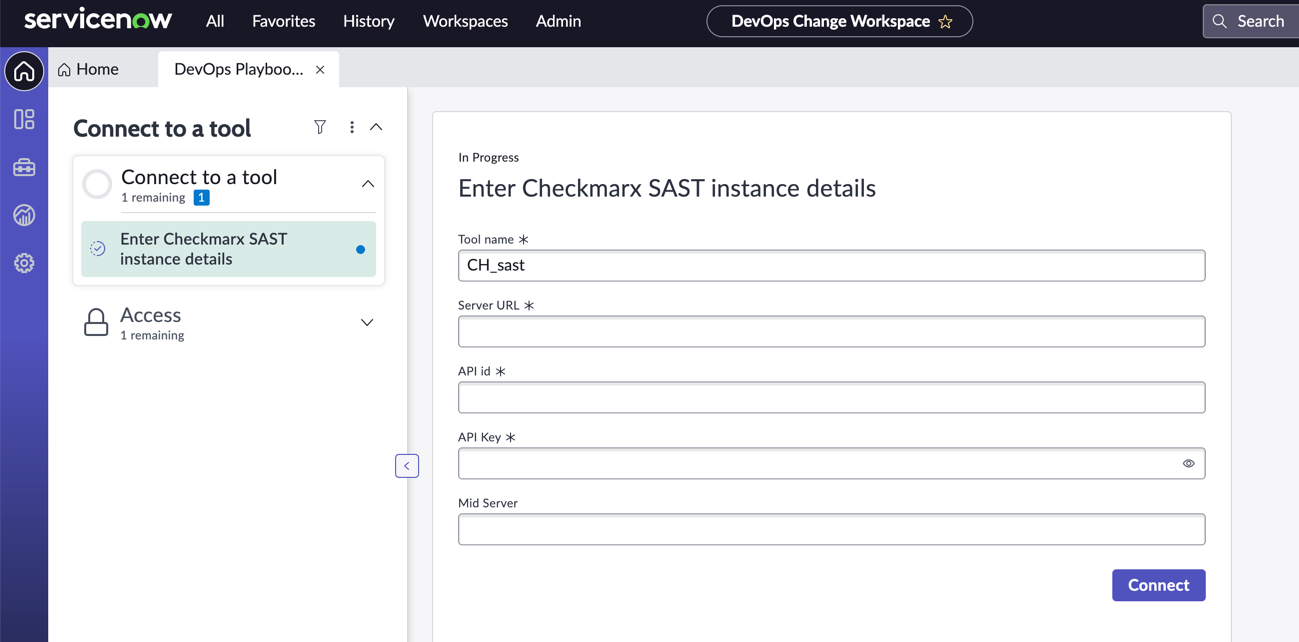 Enter Checkmarx SAST instance details playbook activity