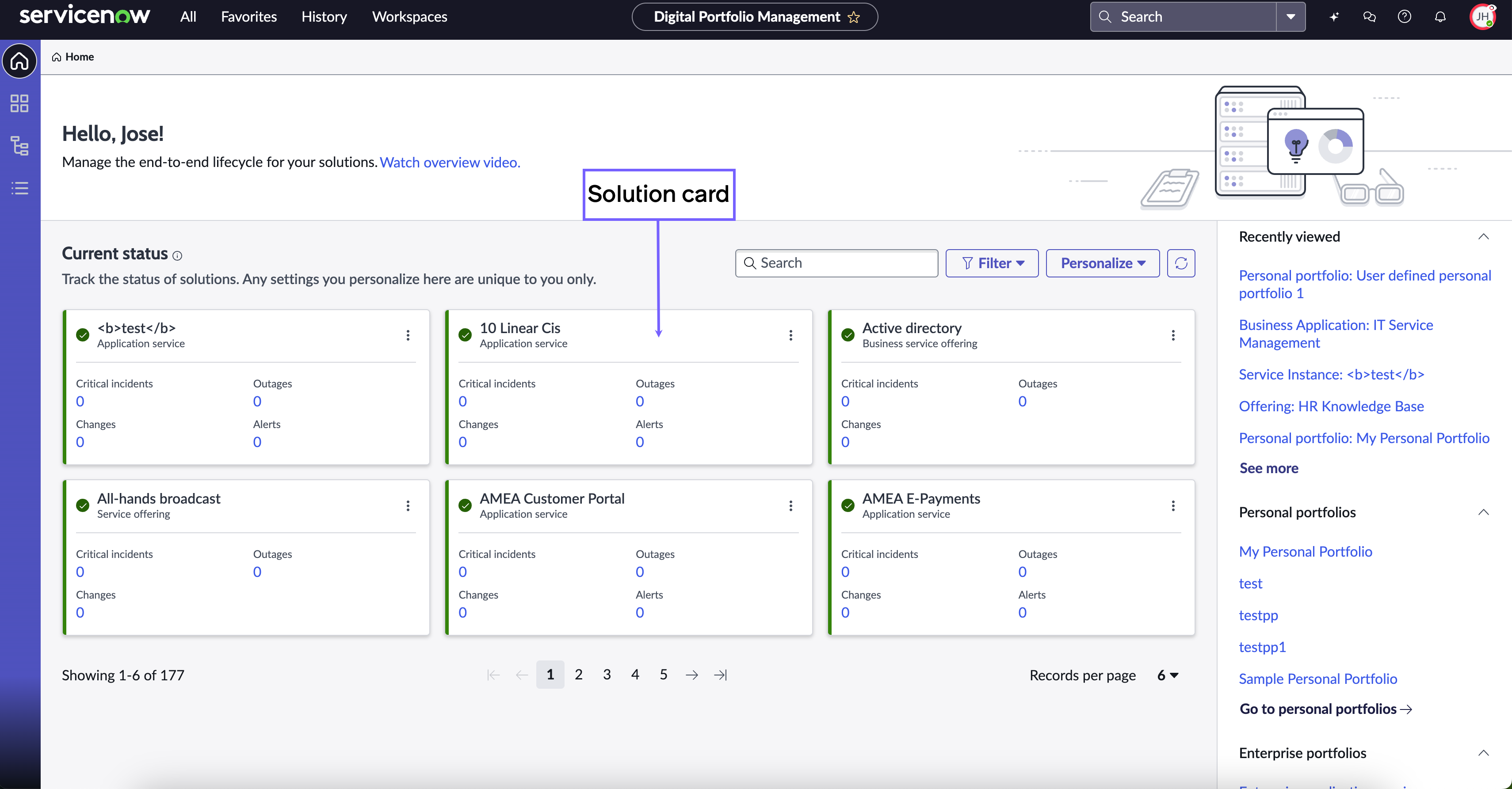 DPM homepage solution card overview