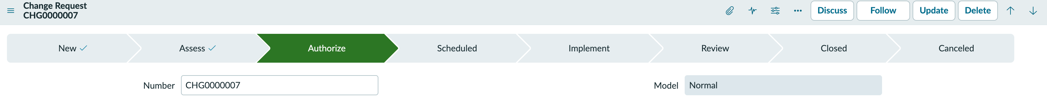 State transitions in a normal change request