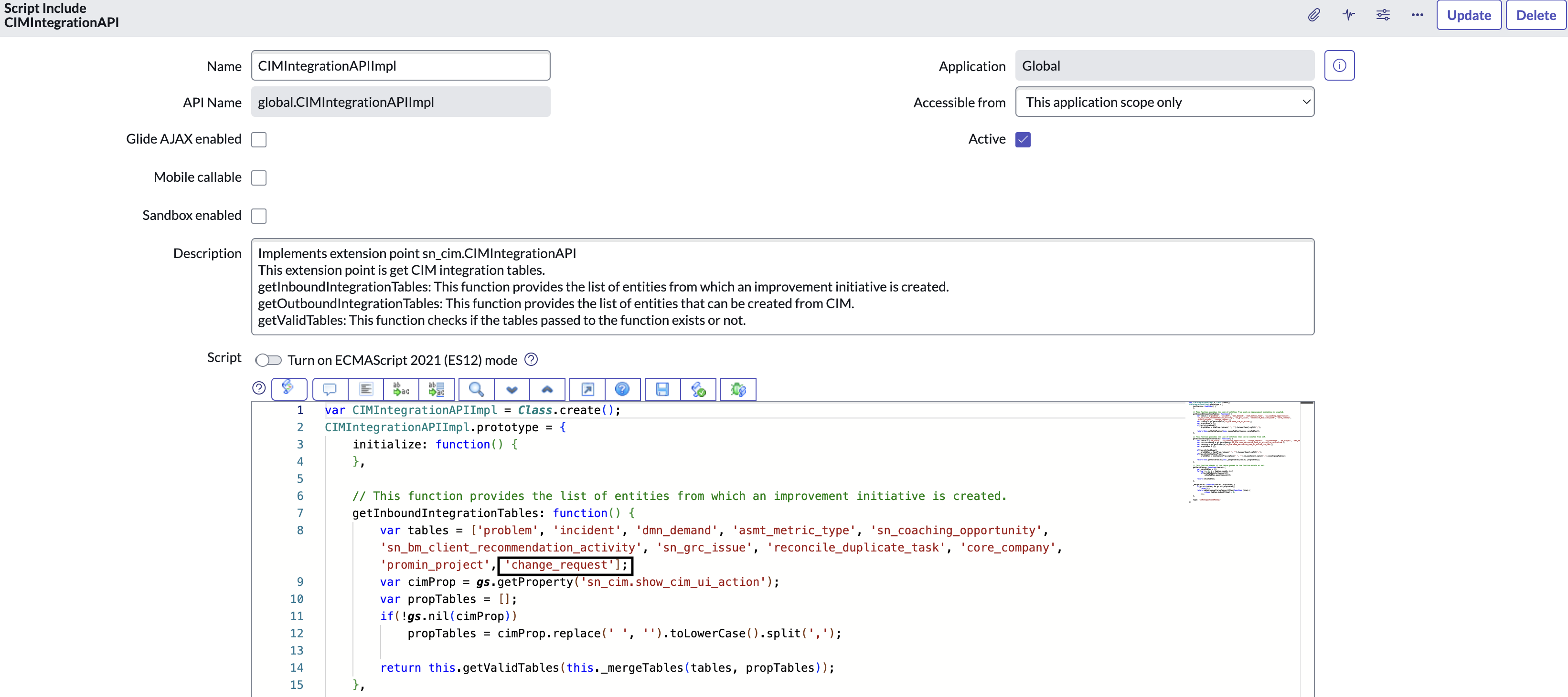 Inbound integration of change requests using the CIMIntegrationAPI extension point