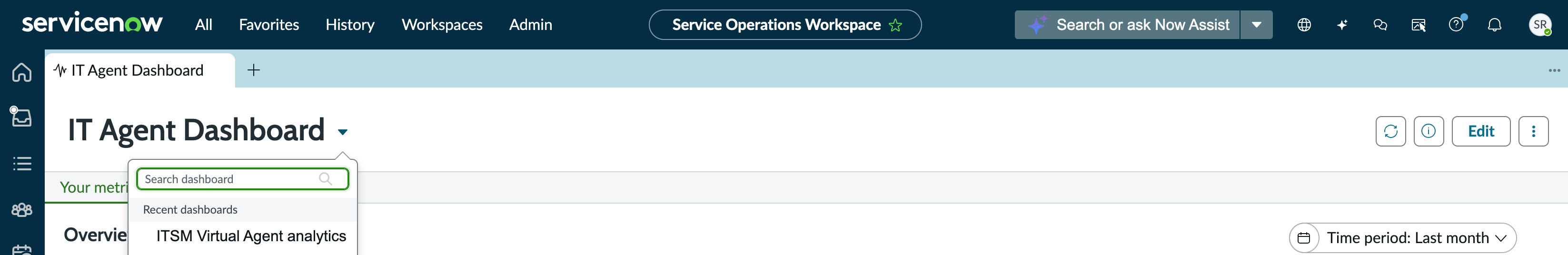 ITSM Virtual Agent analytics dashboard