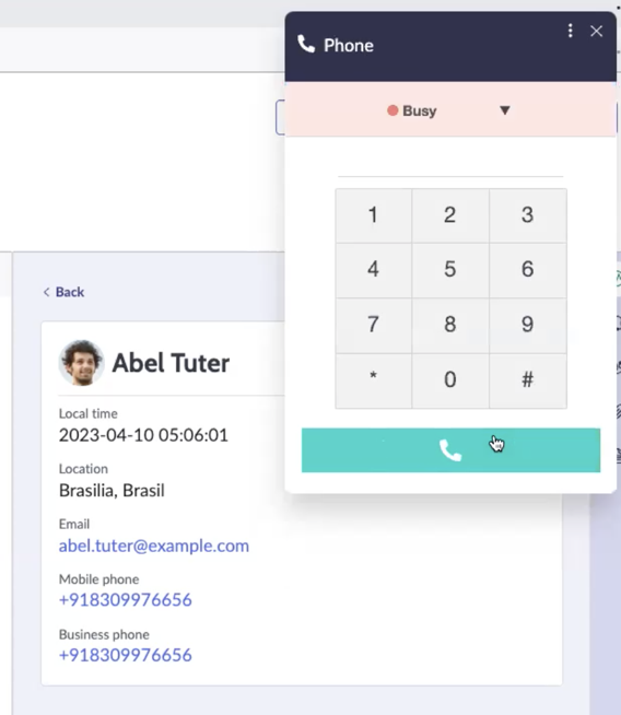 Agent making a CTI call from record information.