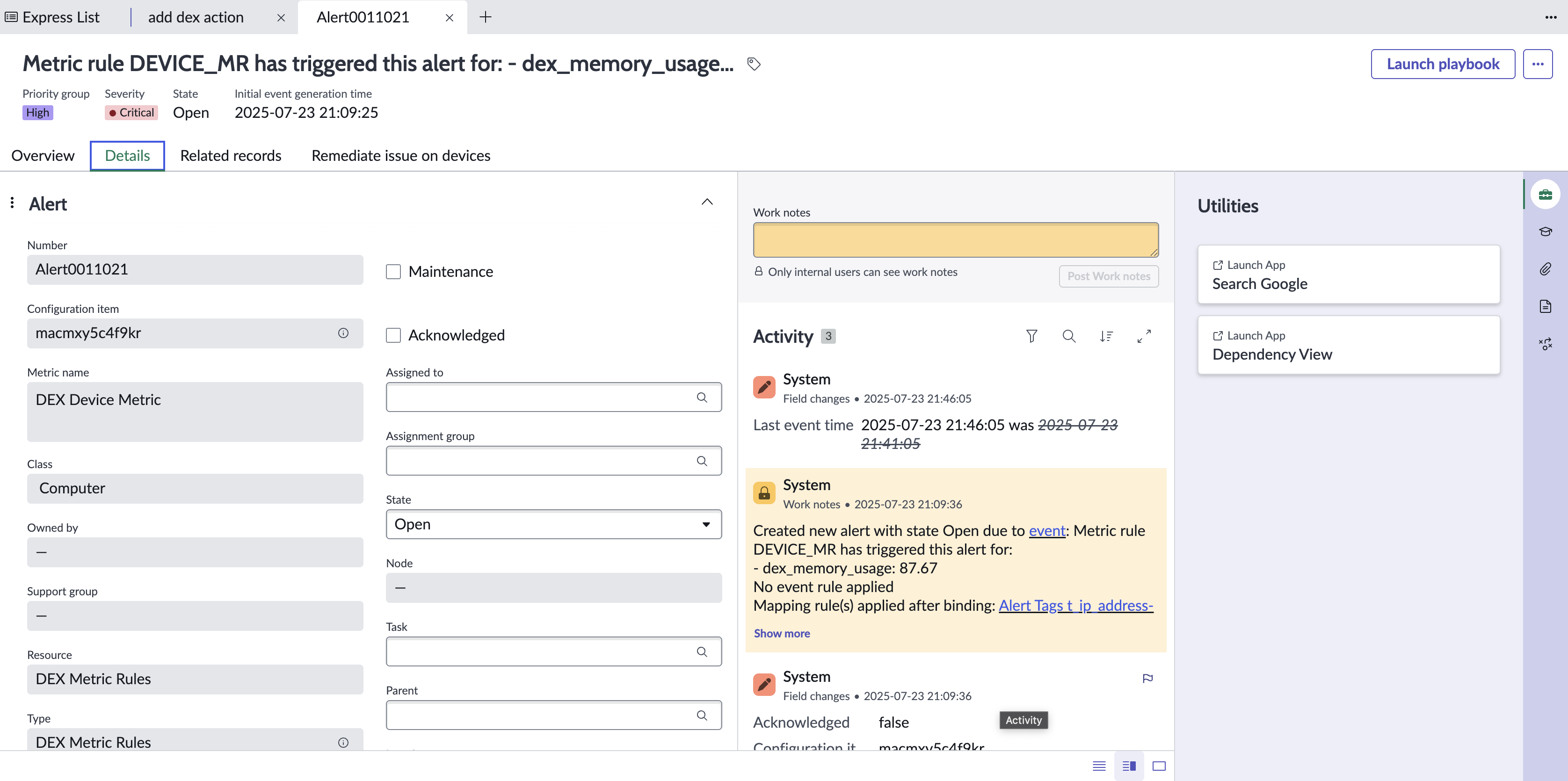 Details tab