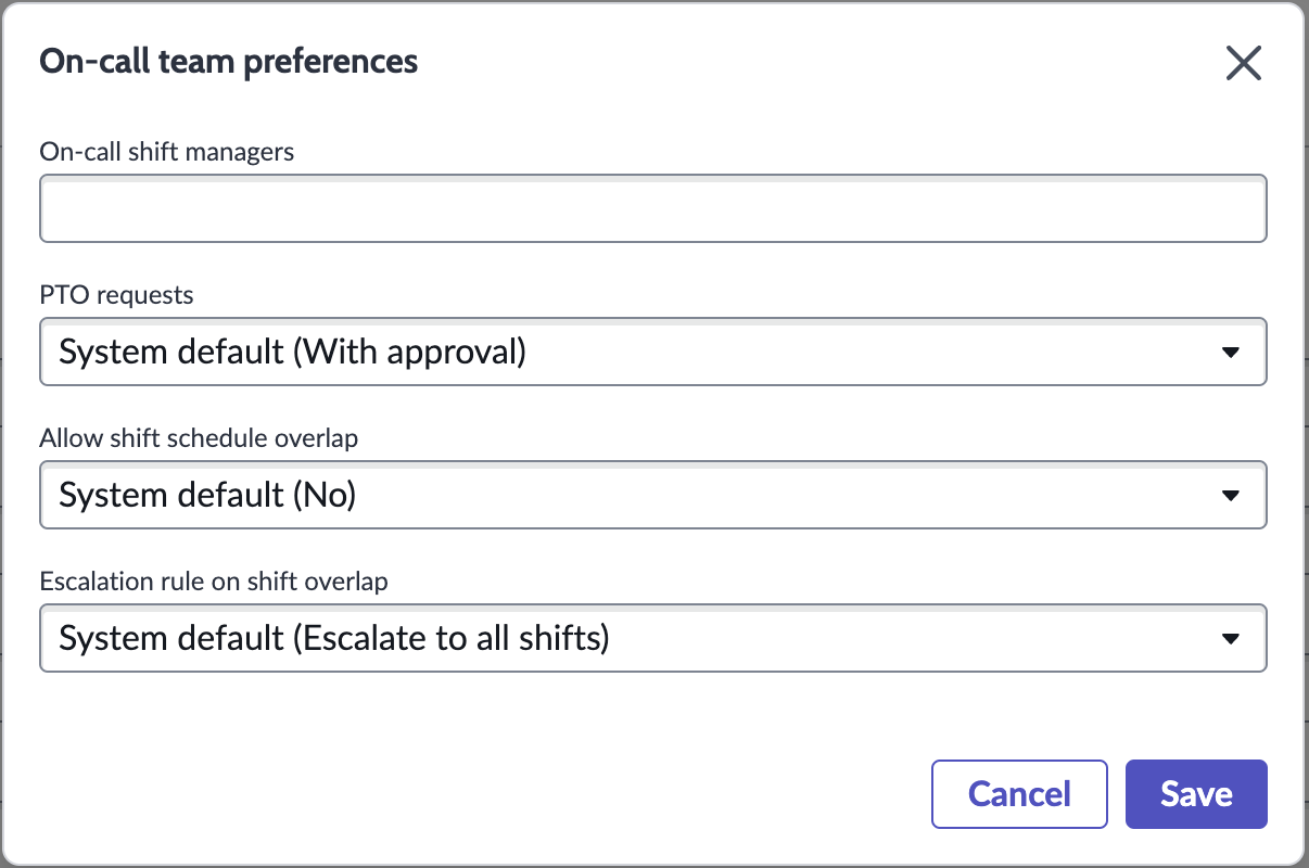 On-call team preferences form