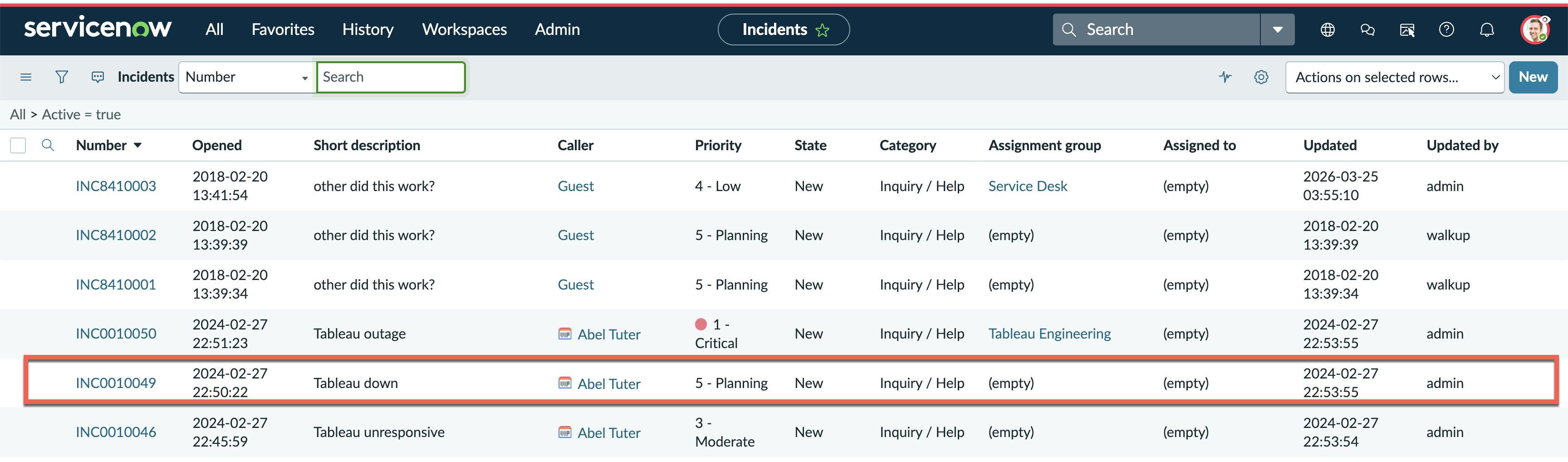 Incident list with flagged VIP caller