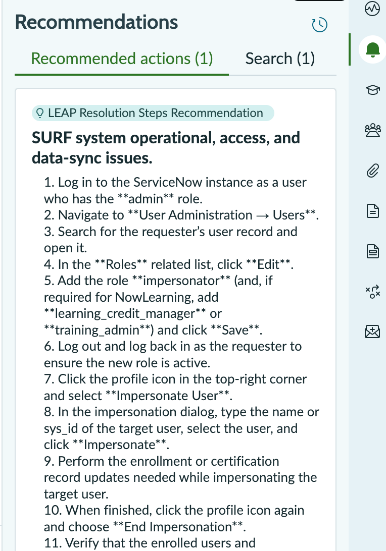 LEAP recommended actions