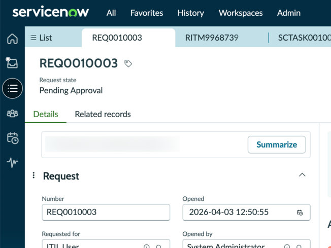 Summarize action in the Details tab.