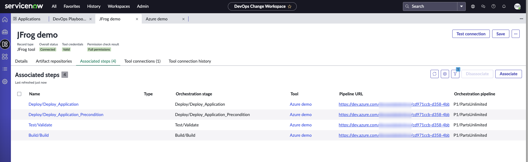 Associated steps in JFrog tool record.