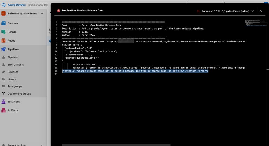 Change failure reason in ADO pipeline console logs.