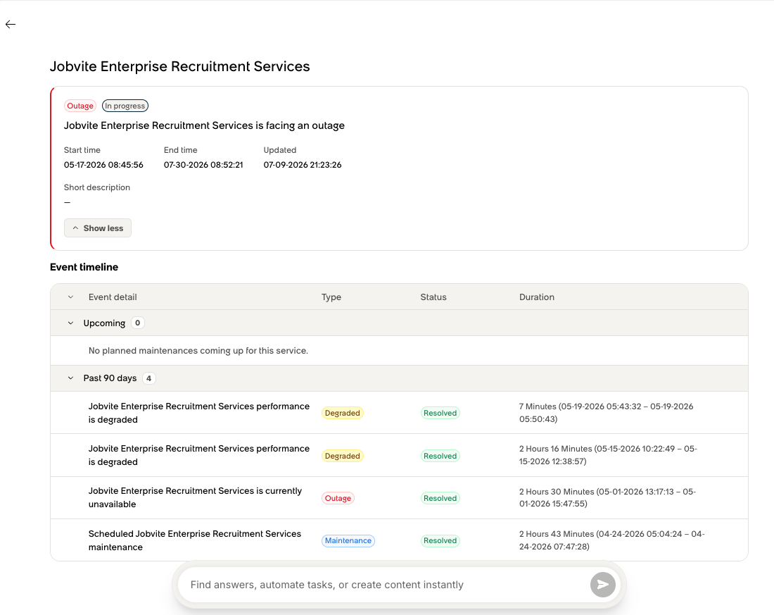 Drilldown into a service in ITSM Employee Slate for Moveworks