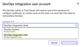 Selecting a DevOps integration user through workspace.