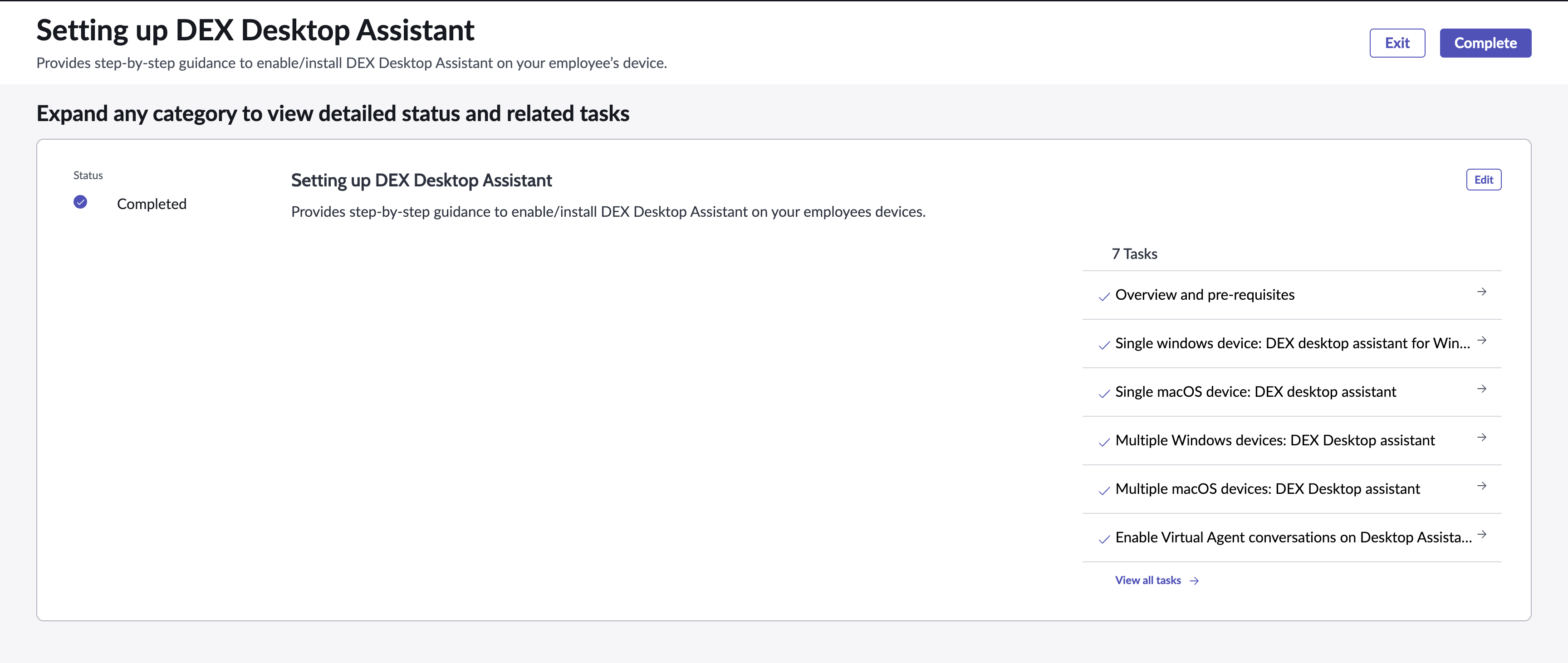 Guided setup DEX Desktop Assistant
