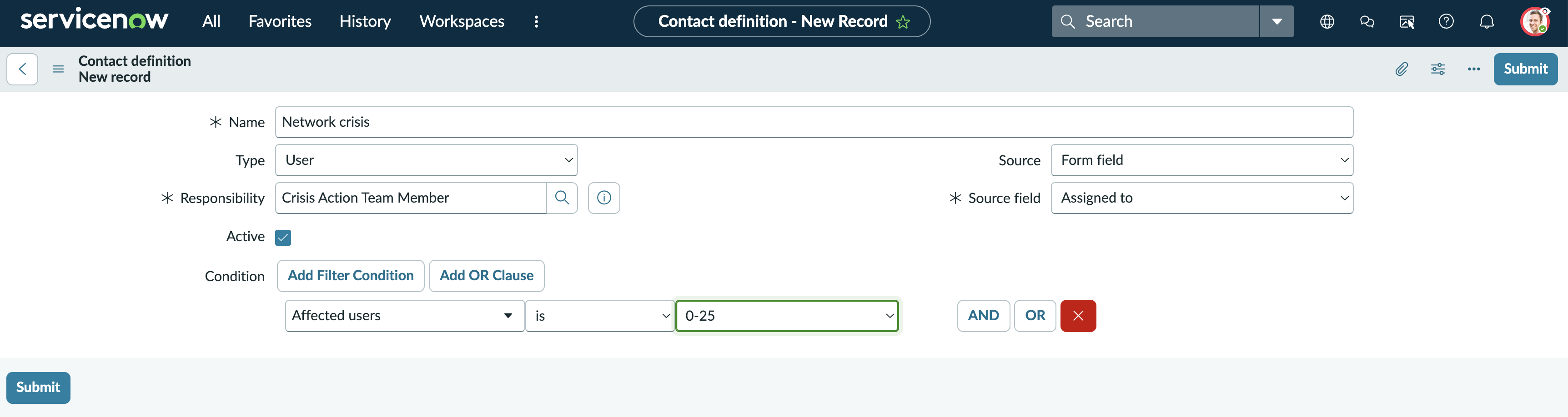 Contact definition form
