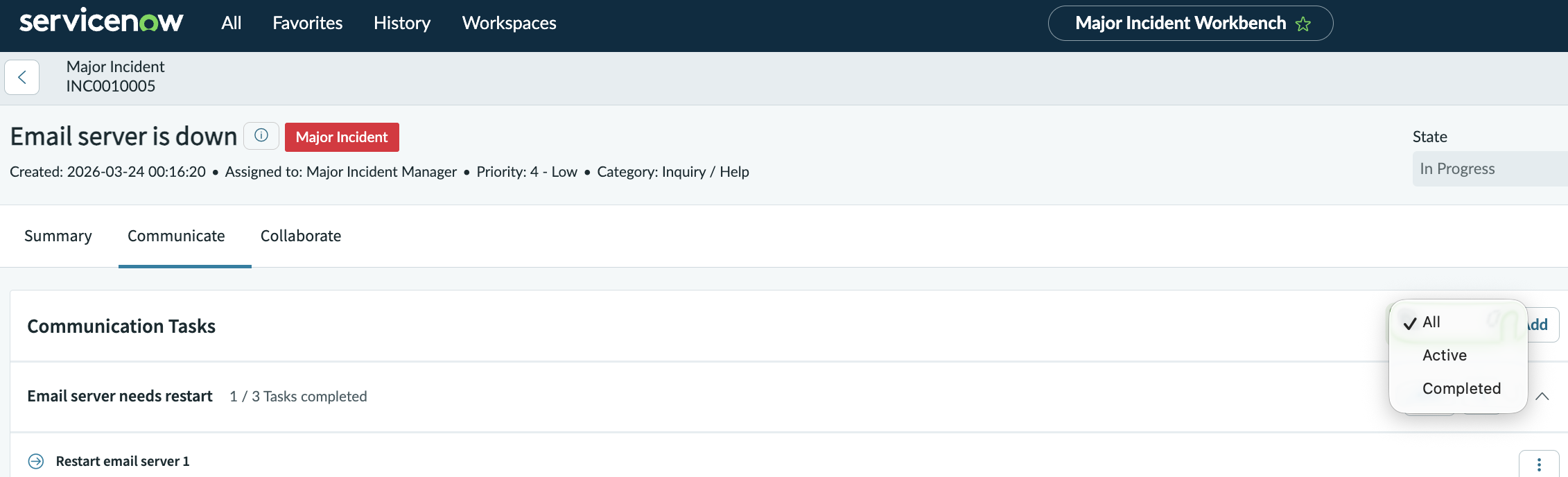 communication task filter