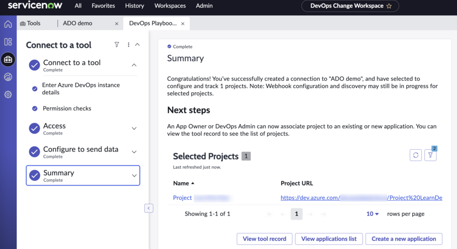 Organization connection summary.