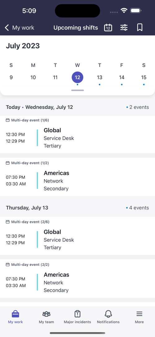 Upcoming shifts.