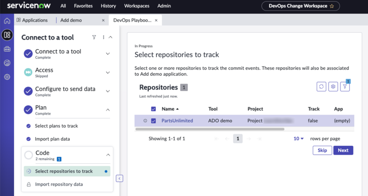 Select repositories to track.