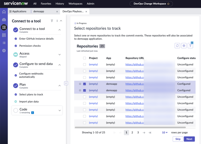 Select repositories for tracking.