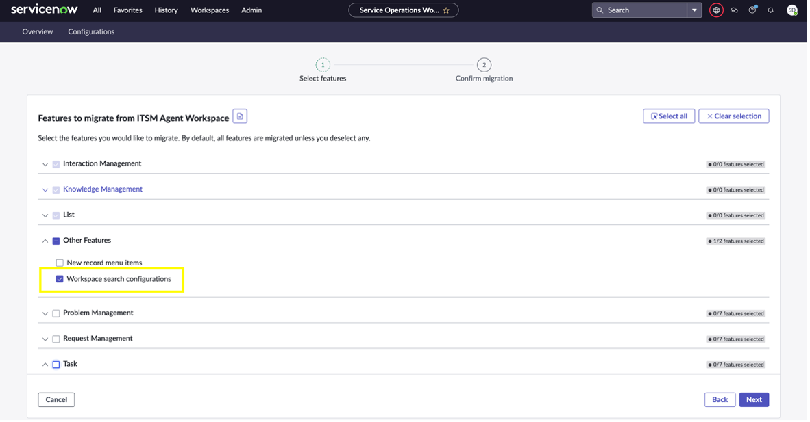Workspace search configurations migration