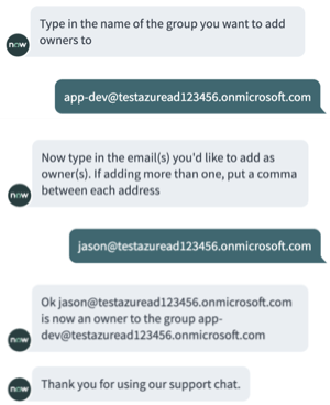 Add group owner virtual agent chatbox dialog