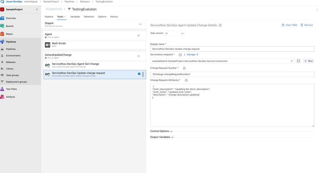 ServiceNow DevOps Agent Update Change Details