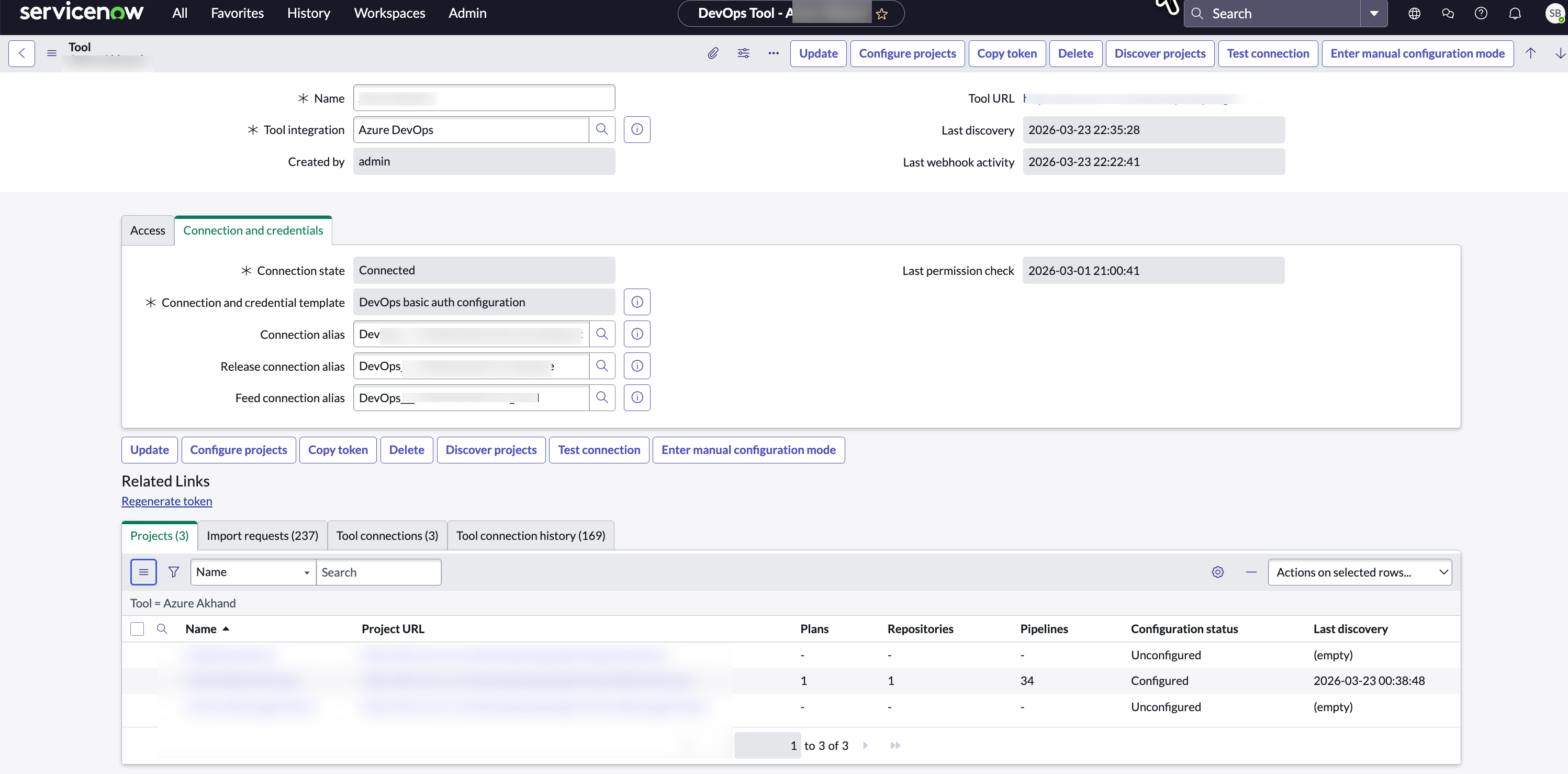 Screen shot for the Tools page showing Feed connection alias field and Artifact Repositories related list.