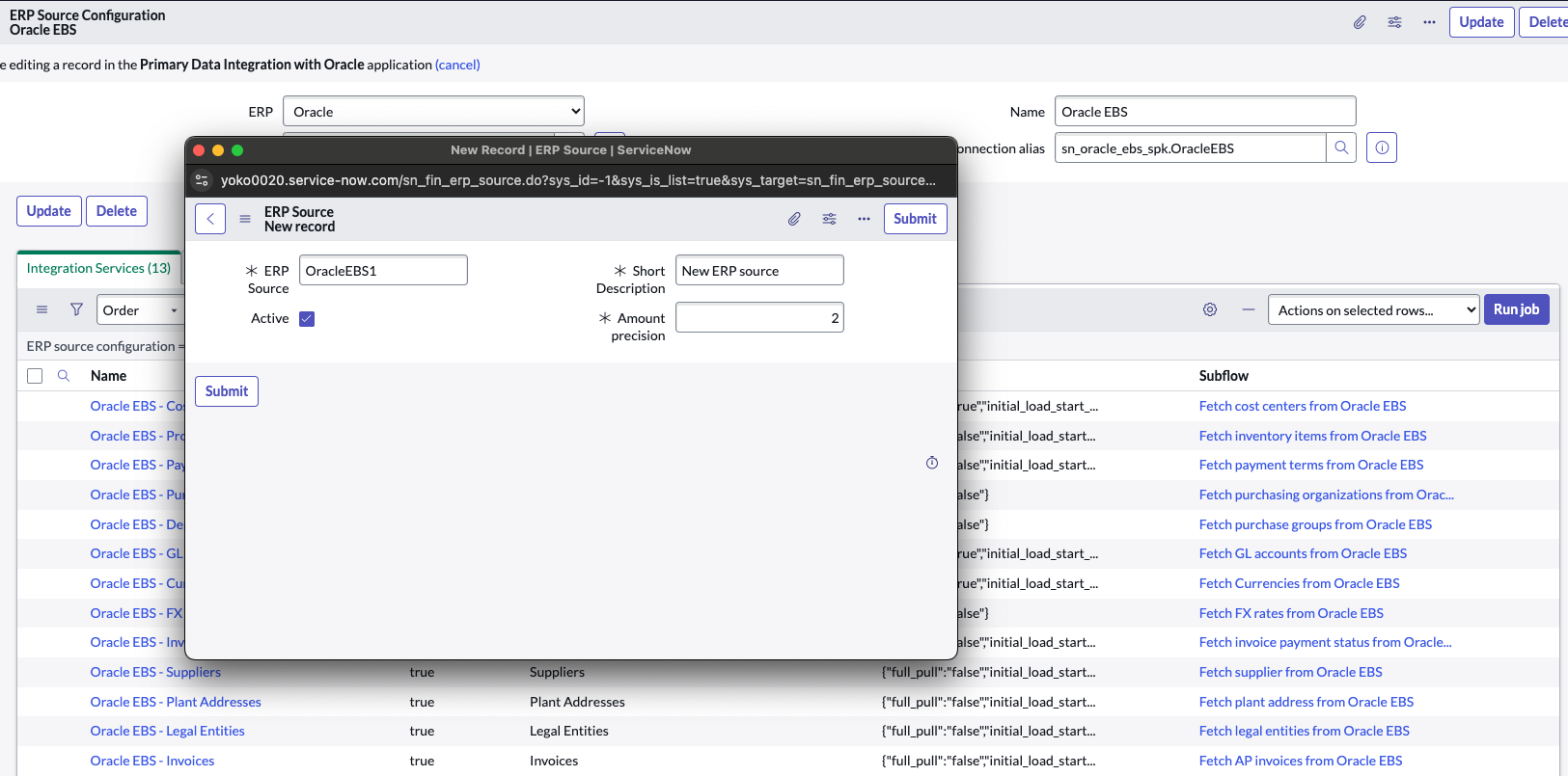 Define a new ERP source configuration for Oracle EBS