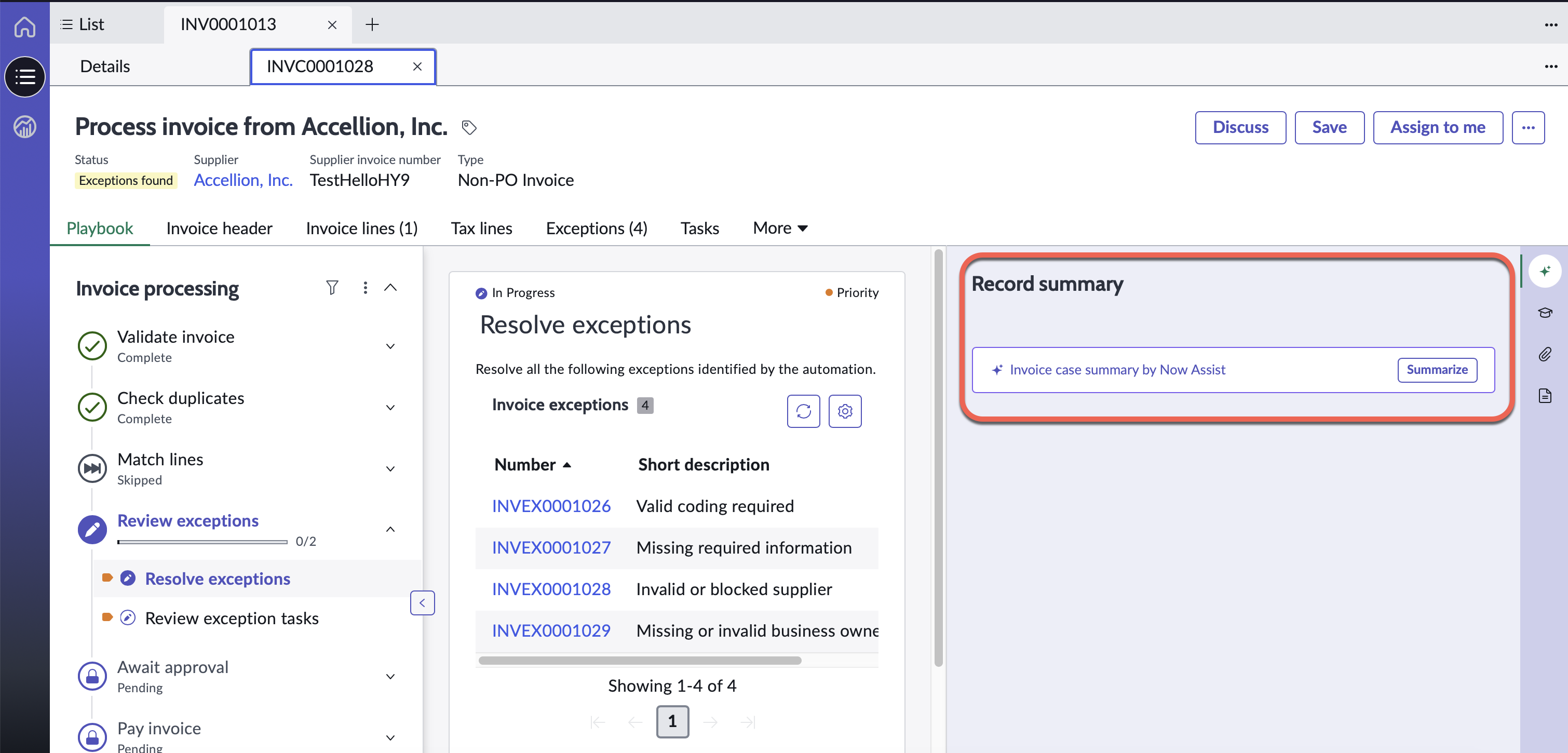 Summarize option that appears at the top of the record in Source-to-Pay Workspace.