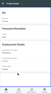 Mobile Ansicht des Mitarbeiterprofils