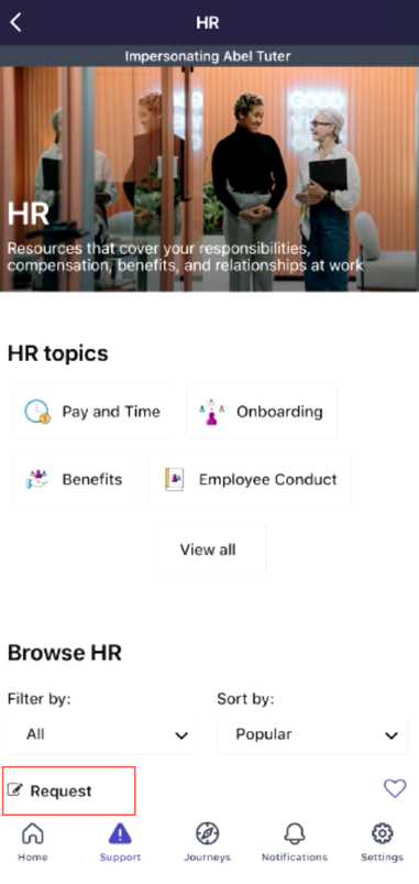 Übermitteln Sie HR-Anforderungen über die Now Mobile-App.