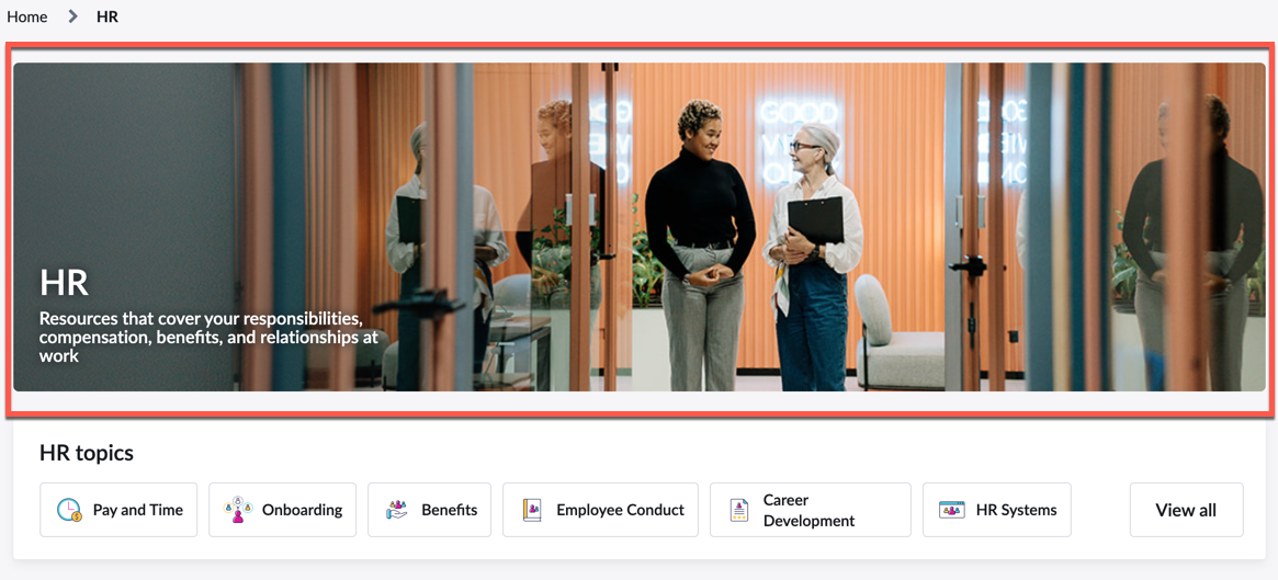 Themen-Header-Widget, das das HR-Thema anzeigt.