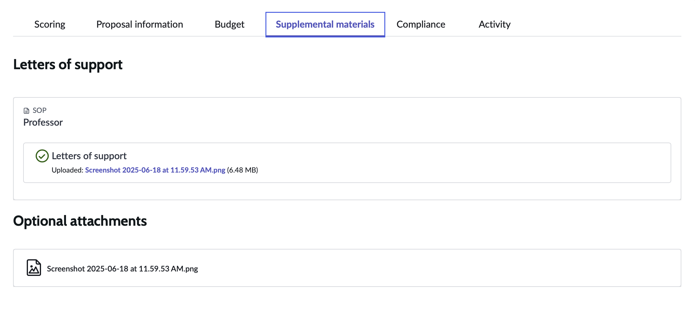 supplemental materials tab view