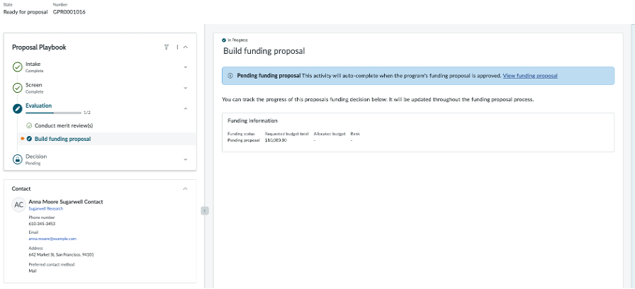 Reviewing funding proposal view