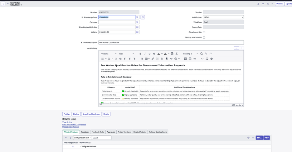 KB article creation.