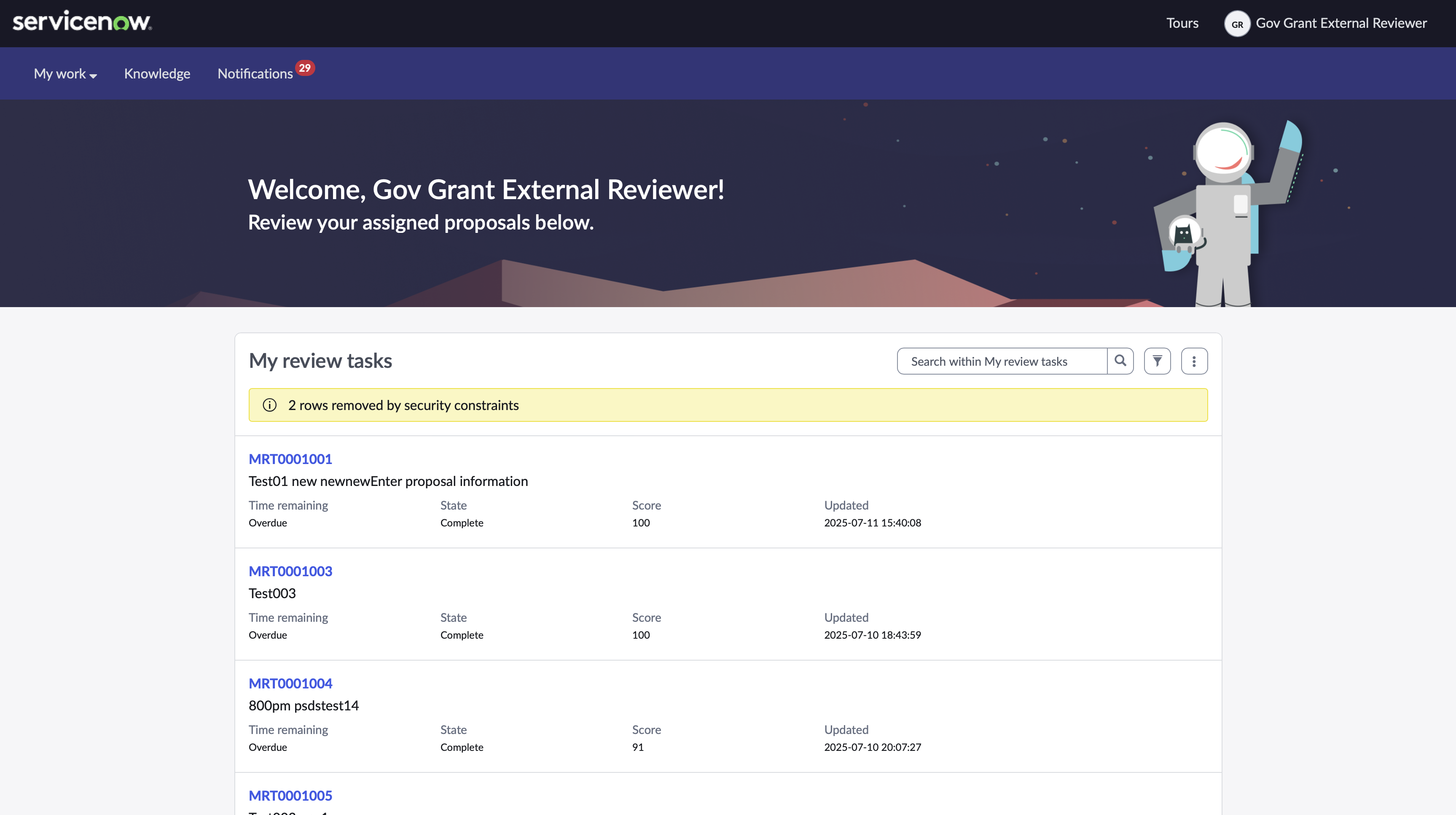 rsp external reviewer landing page view
