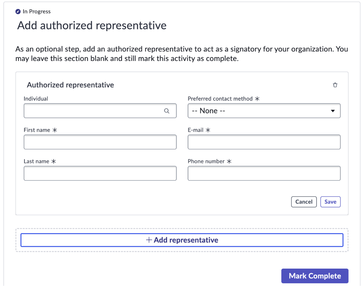 Enter auth representativeview