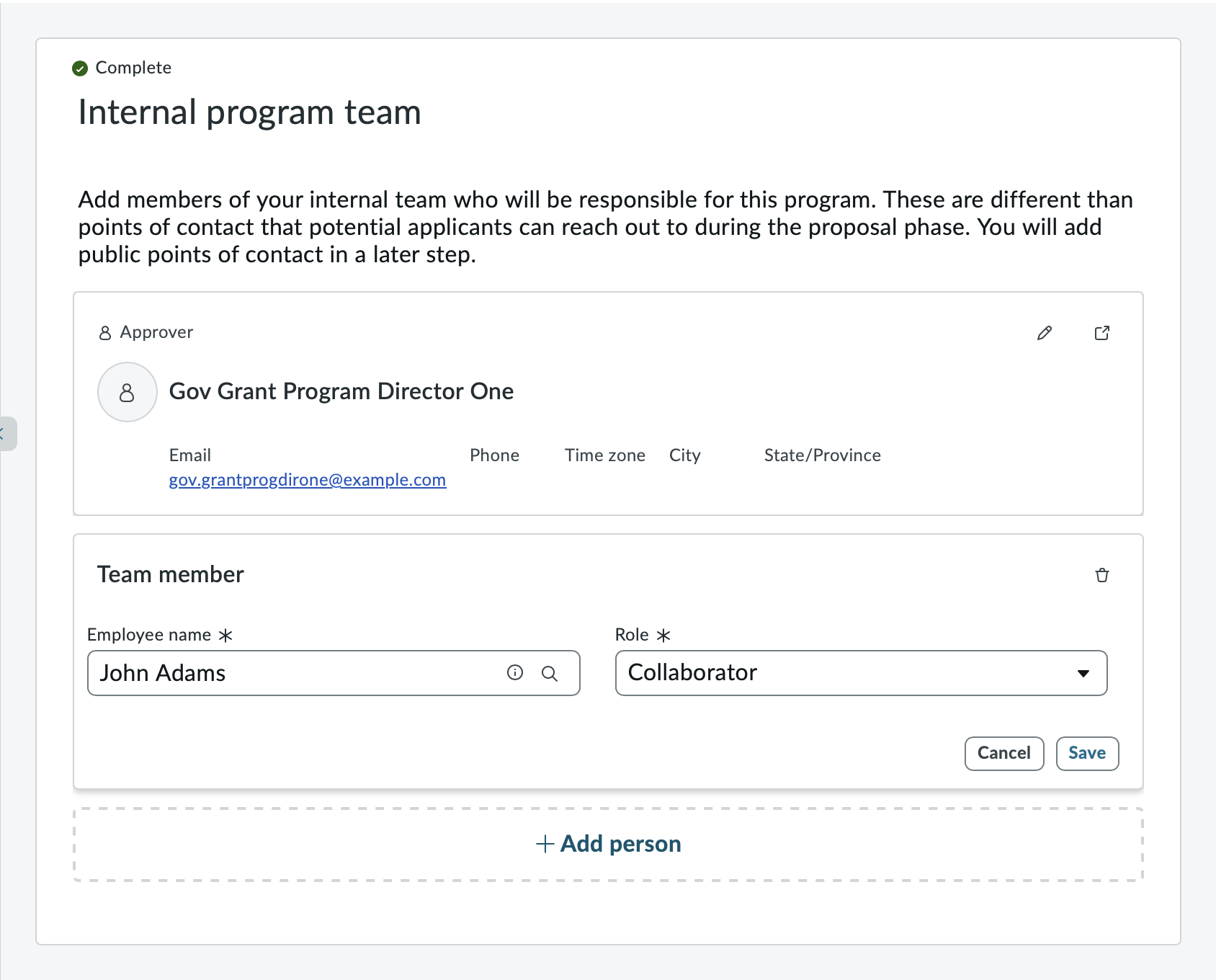 internal progam team playbook view