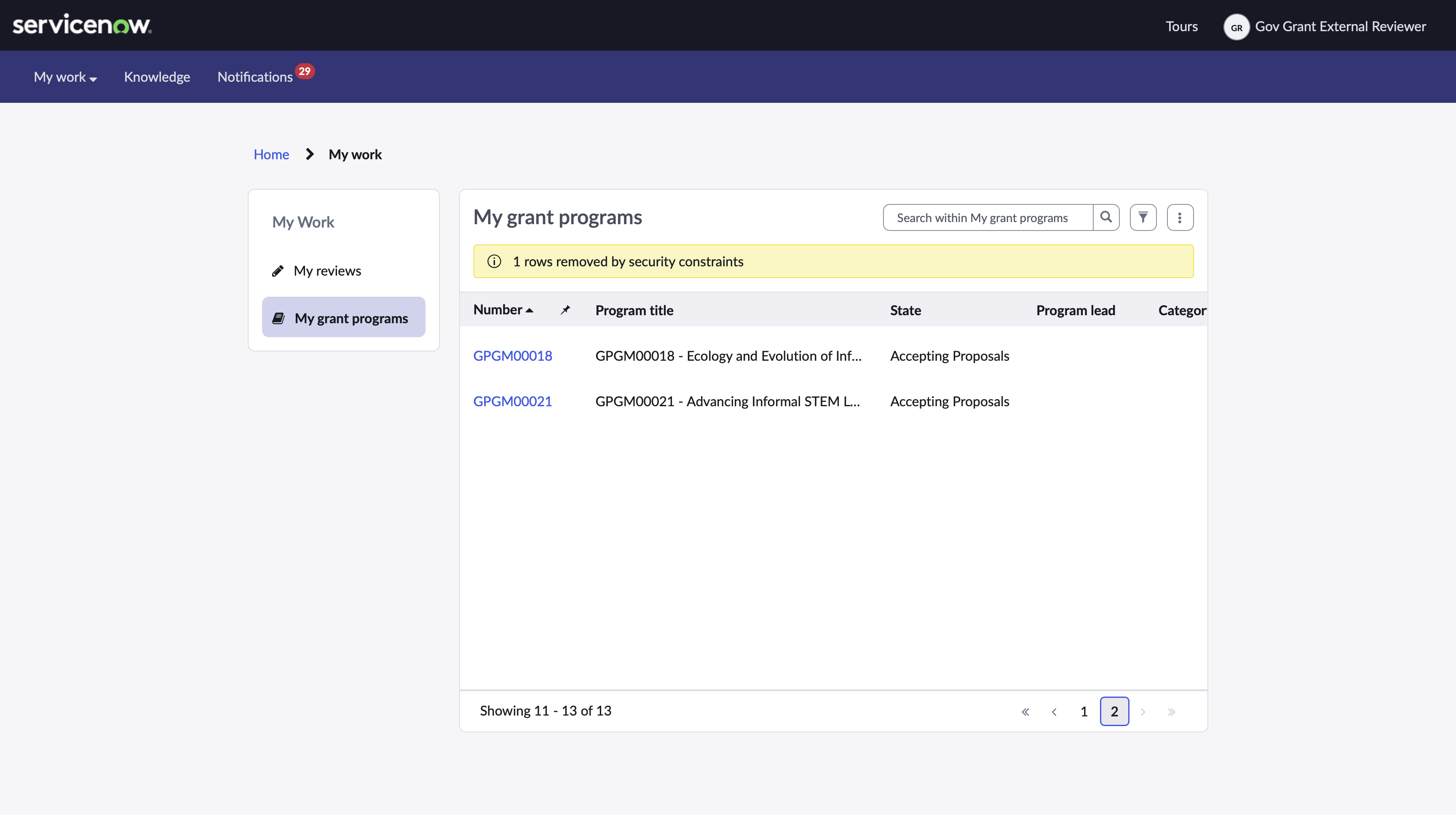 grant program review record view