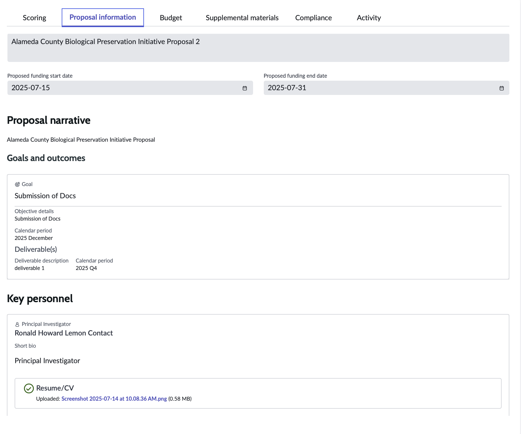 proposal information tab view