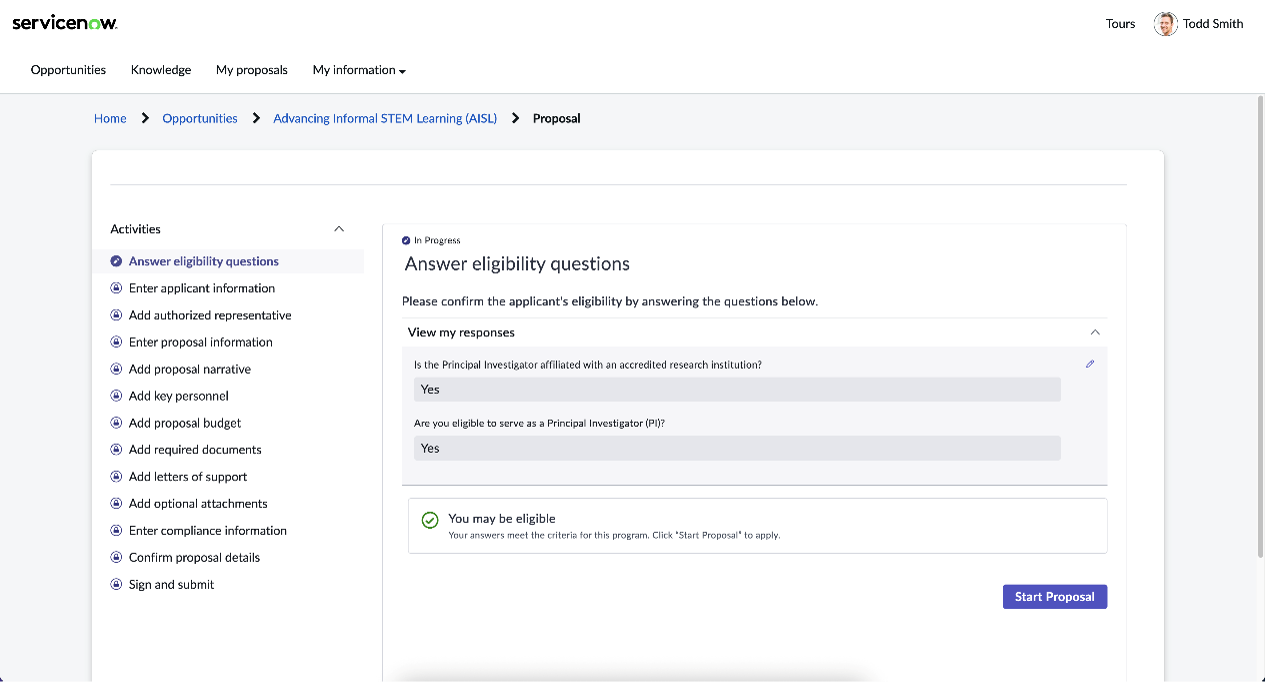 pre-eligbility questions view