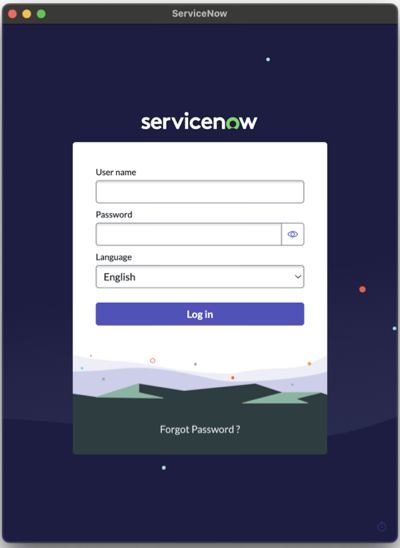 Login page where you can enter the username and password.