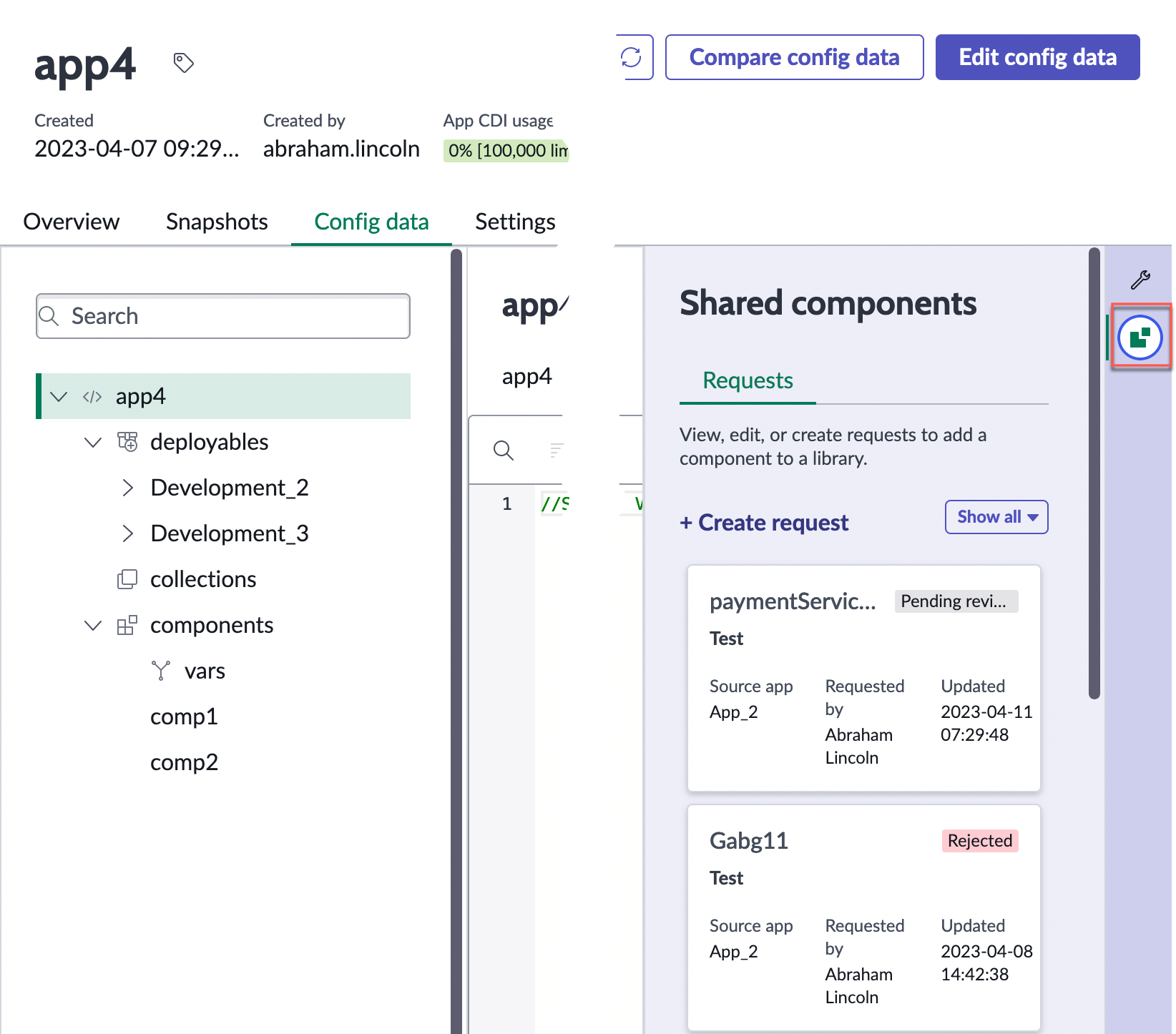 Shared components pane.