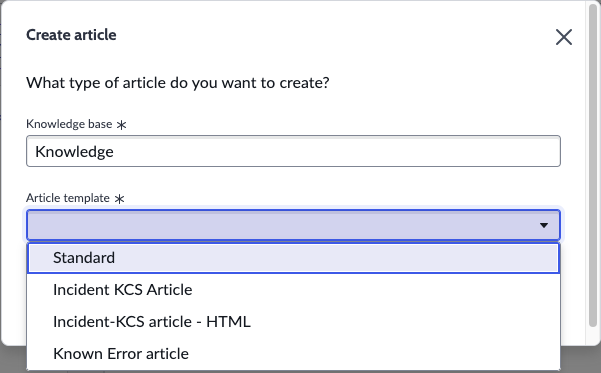 Now Assist in ITSM create article modal
