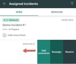 Swipe on incident to open the menu