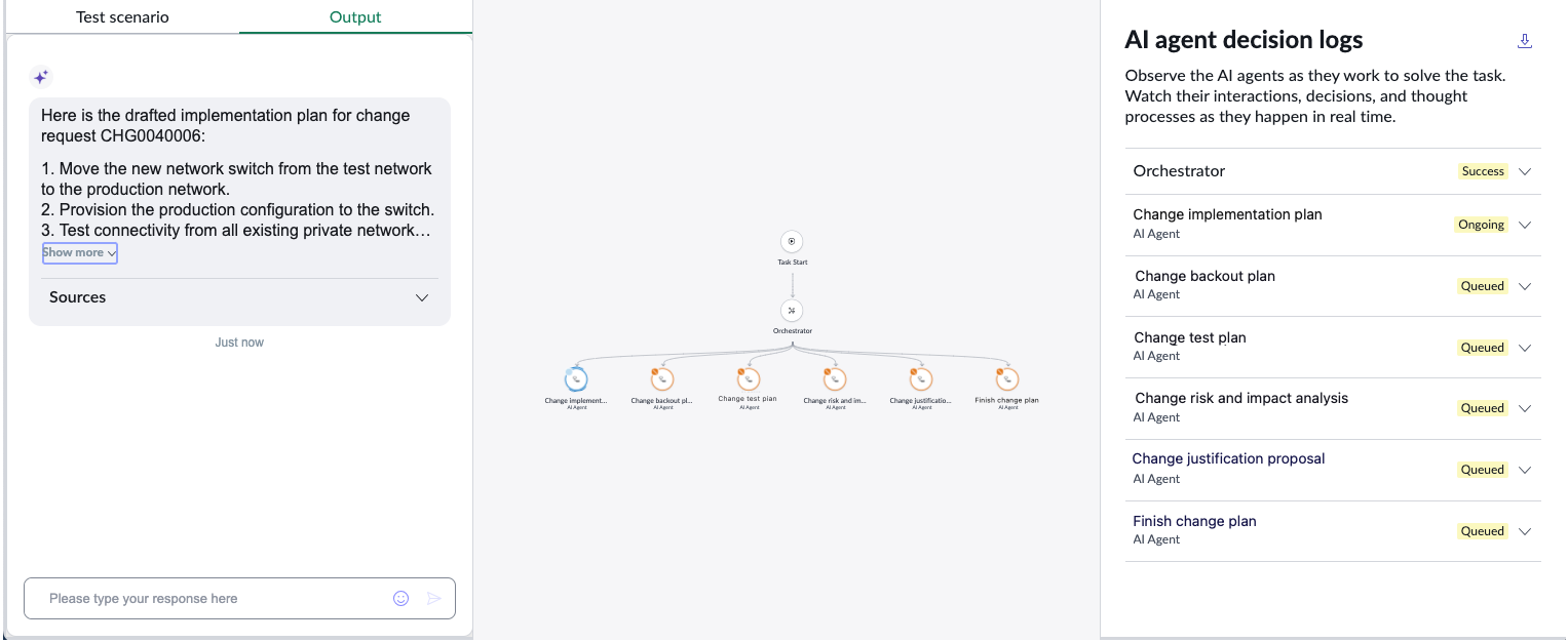 Generate change request plans agentic workflow output.