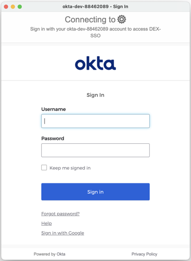 The SSO login page where you can enter the username and password.