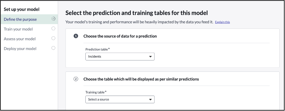 UI of the "Define the purpose" page