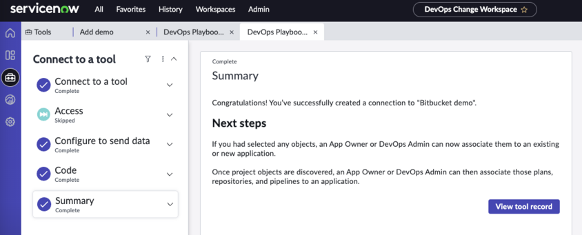 Connection summary